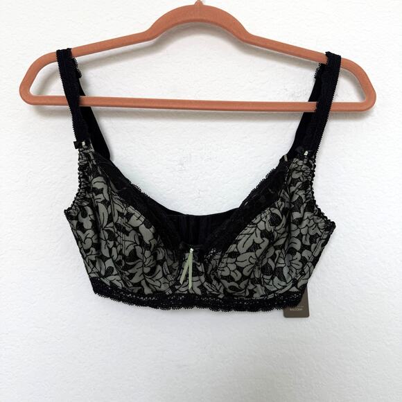Fauve Womens Bra Sz 30H Black Lavinia Balcony Lace Sheer Goth Romantic Coquette - Picture 2 of 7